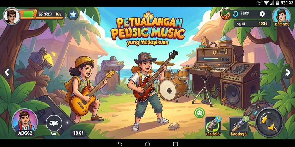 Tampilan gameplay seru di ADG62 dengan berbagai lagu dan tantangan.