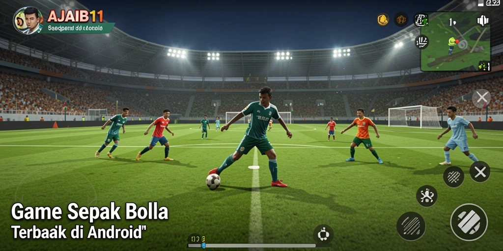 Tangkapan layar dari gameplay AJAIB11 menunjukkan aksi sepak bola yang mendebarkan.