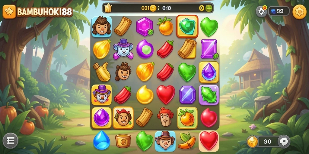 Tampilan gameplay BAMBUHOKI88 yang seru dan penuh warna.