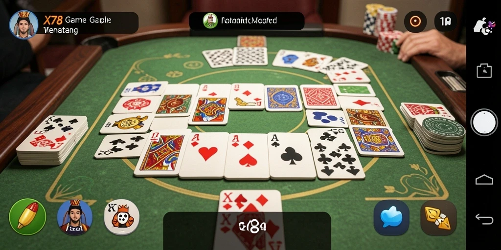 Screenshot X78 menampilkan momen seru permainan Gaple dengan teman.